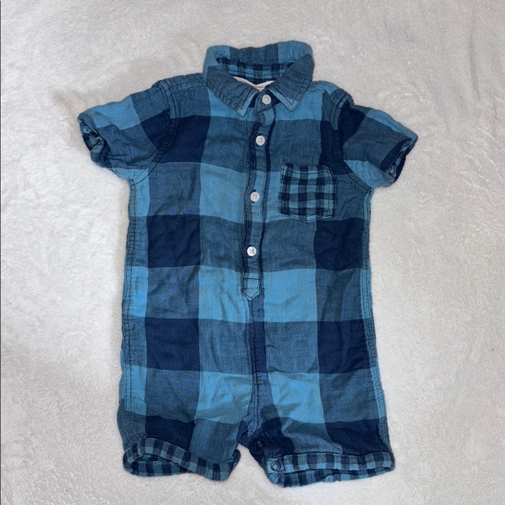 (3 for $10) Joe fresh 18-24 month Blue Plaid Romper baby boy clothing